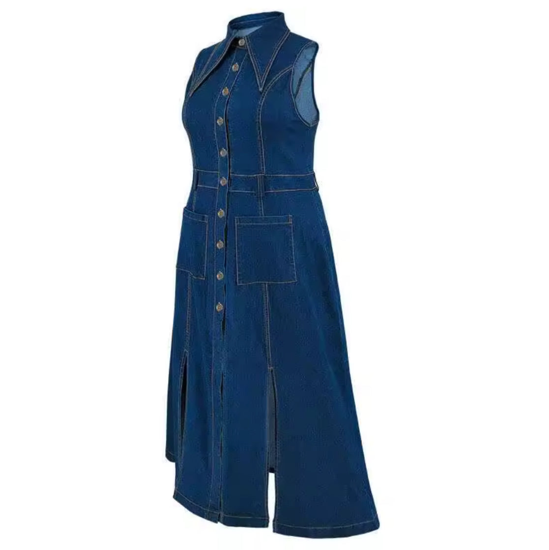 Retro Chic Denim Midi Dress - Plus