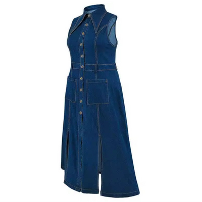 Retro Chic Denim Midi Dress - Plus