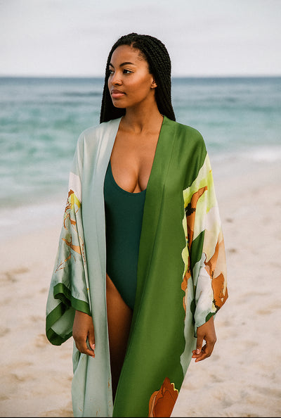 Nefi Silk Floral Maxi Kimono