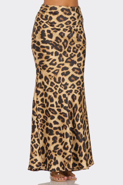 Leopard Satin Maxi Skirt