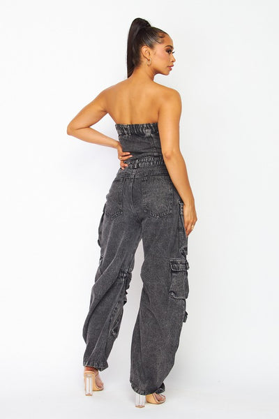 Elara Denim Cargo Jumpsuit