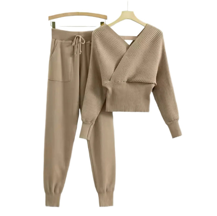 V Neck Knitted Sweater Pant Set