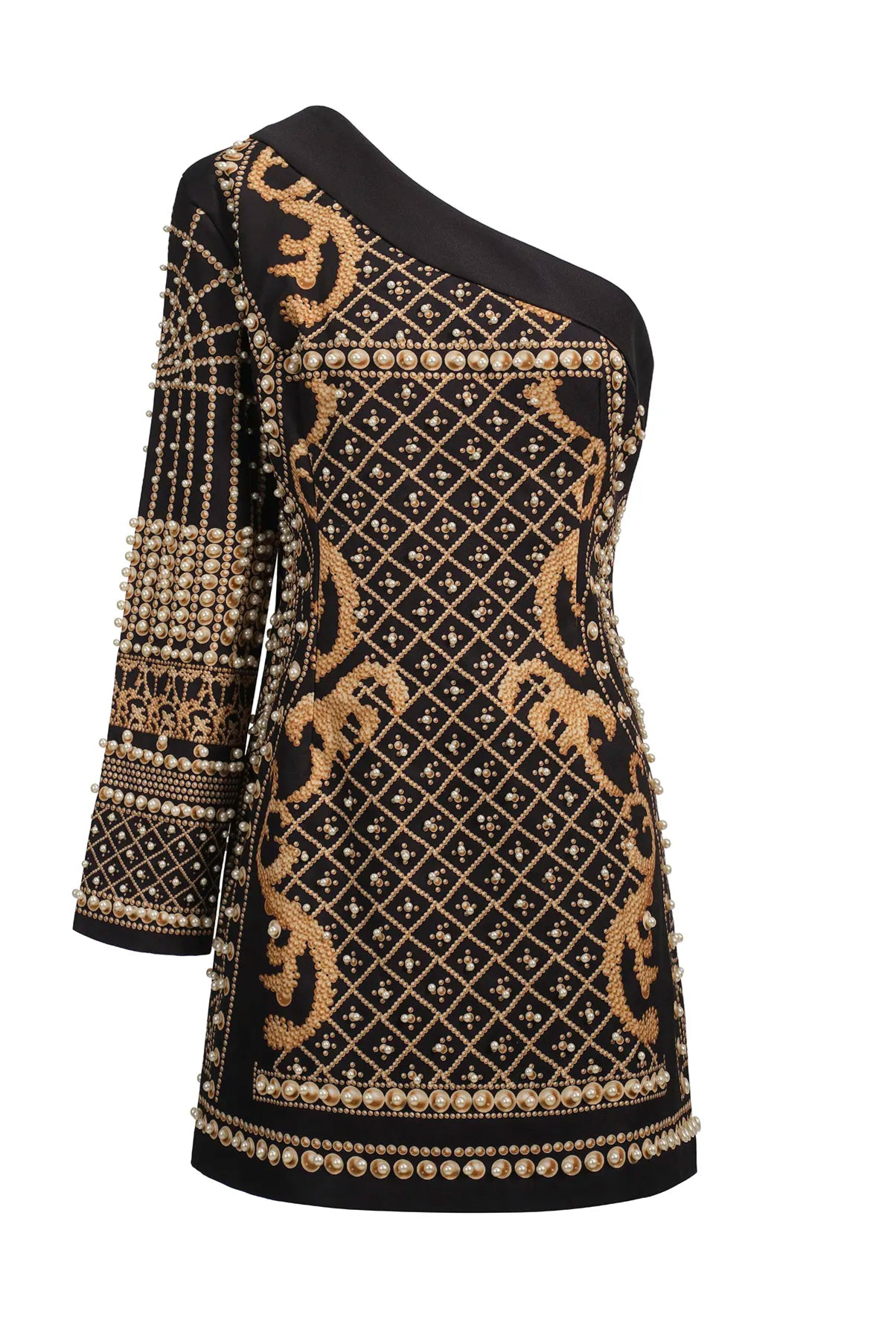 Baroque Elegance One-Shoulder Mini Dress