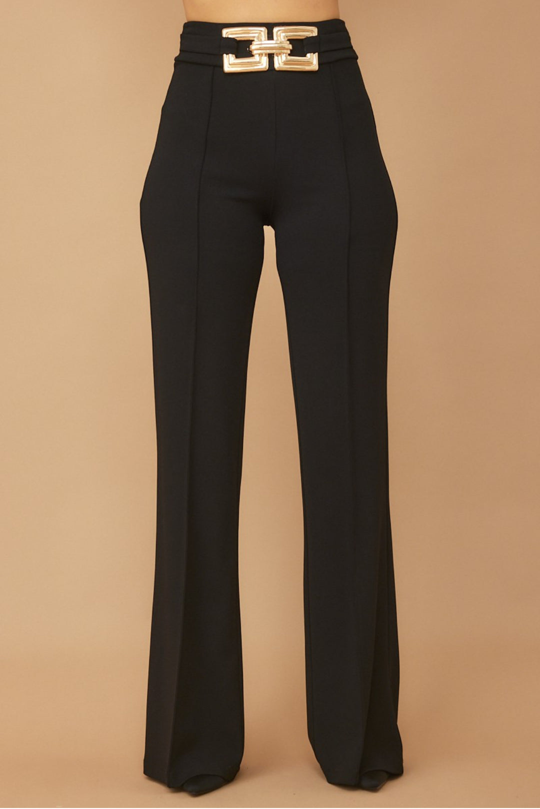 Gold Buckle Black Dress Pants