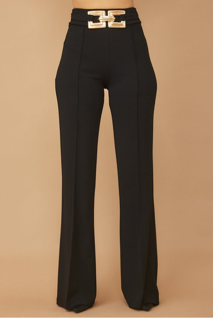 Gold Buckle Black Dress Pants