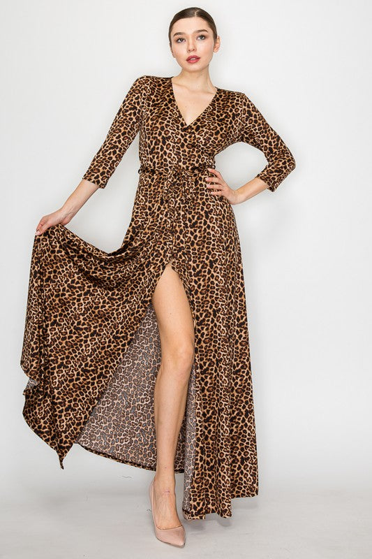Leopard Print Wrap Maxi Dress