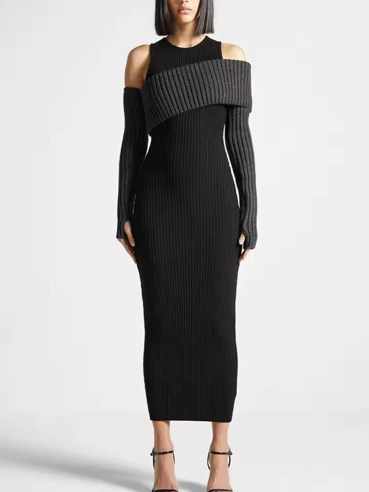 Contrast Knit Bodycon Dress