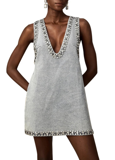 Starlight Denim Crystal Mini Dress