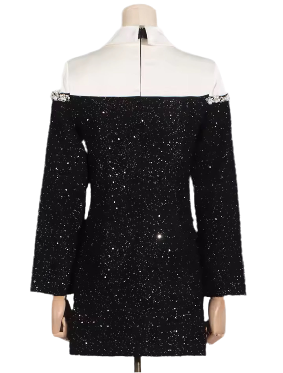 Glamour Noir Pearl-Trim Blazer Dress