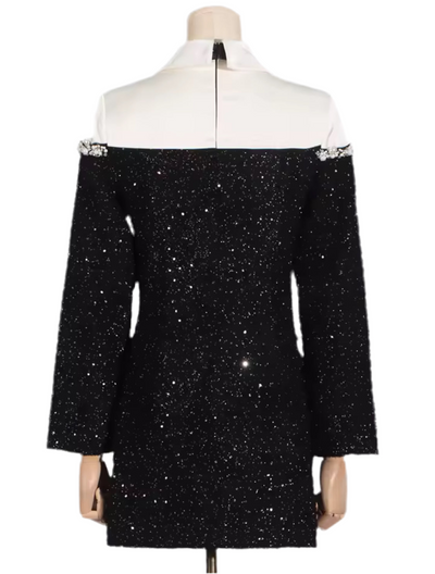 Glamour Noir Pearl-Trim Blazer Dress