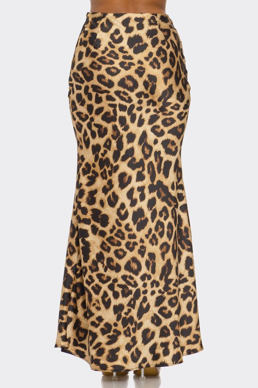 Leopard Satin Maxi Skirt