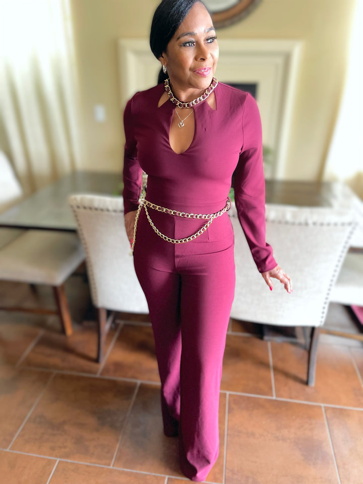 CHAIN TRIM DETAILED FASHION JUMPSUIT