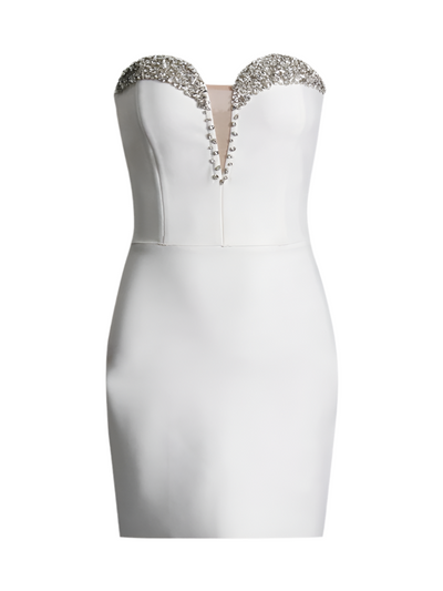 White Rhinestone Strapless Mini Dress