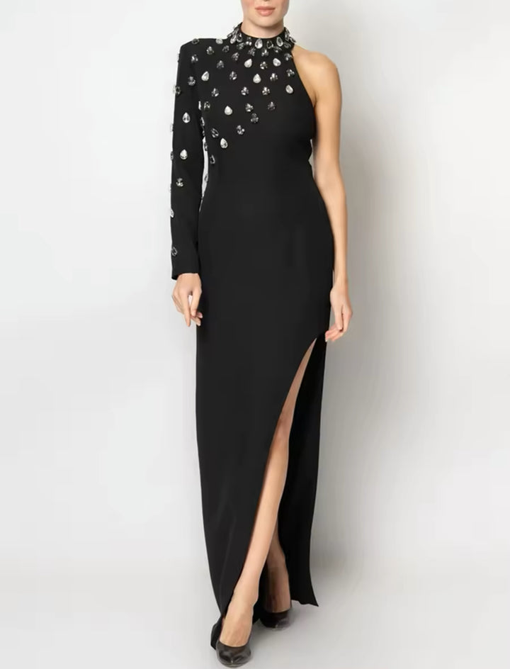 Diamonds Studded One Shoulder Dress