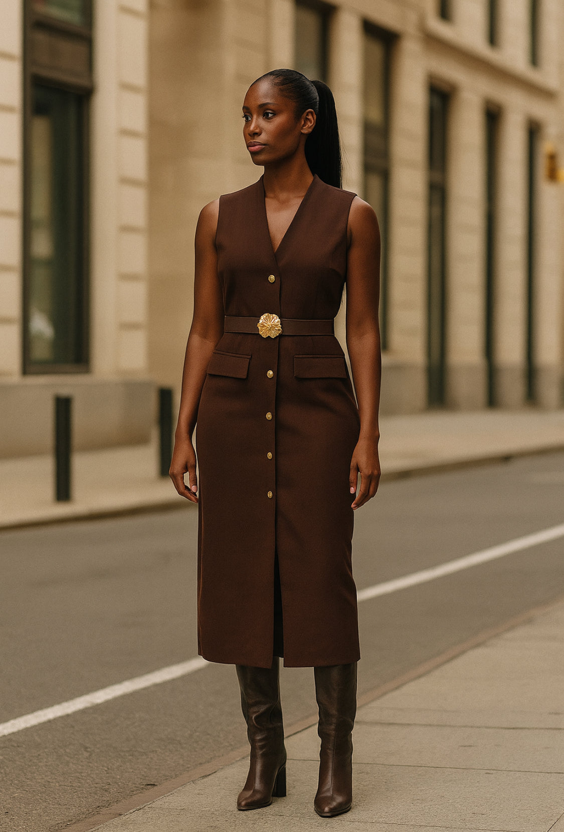 Sleeveless Belted Midi Dress