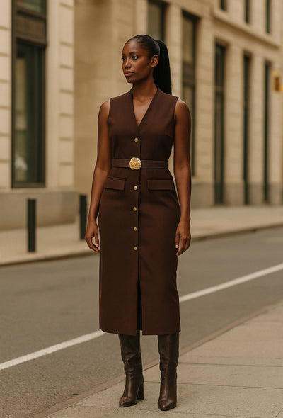 Sleeveless Belted Midi Dress