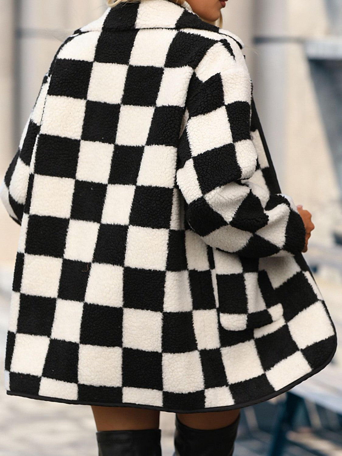 Women's Checkered Button Down Coat with Pockets