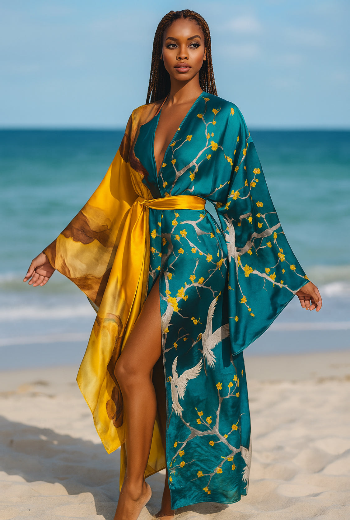 Nefi Silk Floral Maxi Kimono