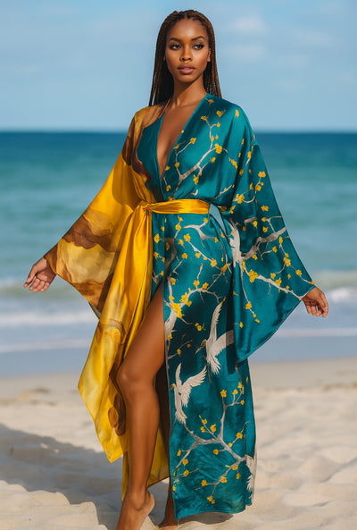 Nefi Silk Floral Maxi Kimono