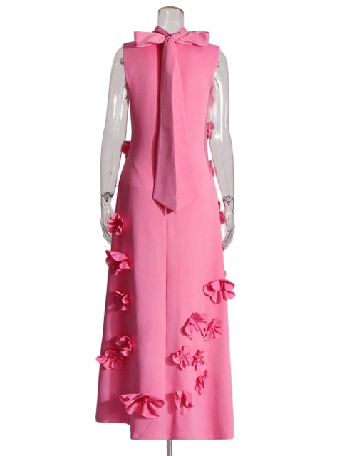 3D Floral Appliqué Sleeveless Maxi Dress