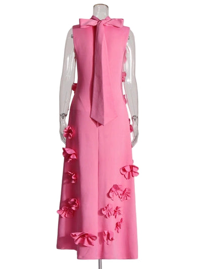 3D Floral Appliqué Sleeveless Maxi Dress