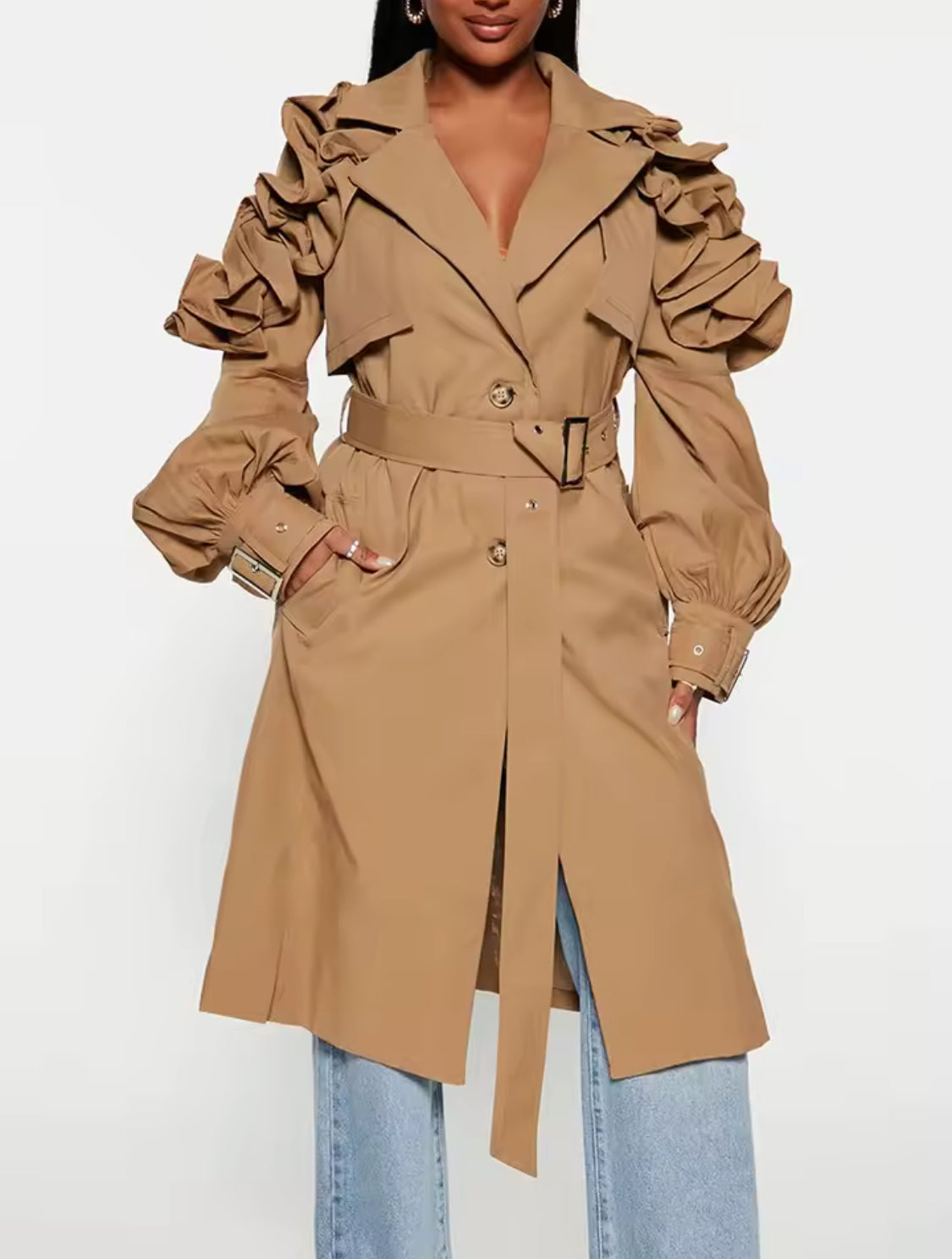 Ruffle Statement Trench Coat