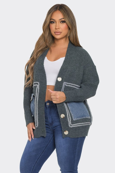 Adriana Oversize Denim Pocket Cardigan