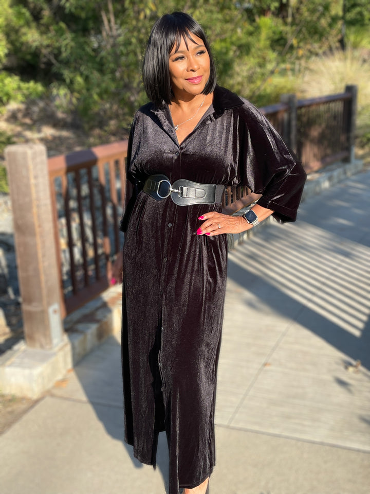 Velvet Button Down Maxi Dress