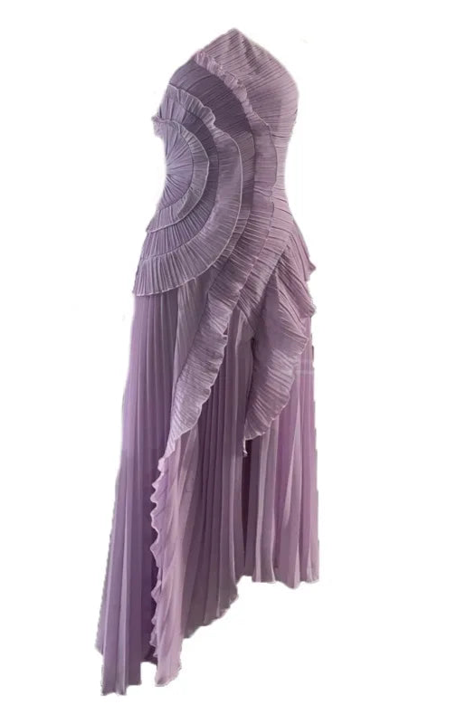 Blush Pleated Ruffle Maxi Dress