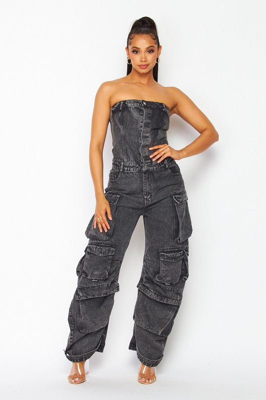 Elara Denim Cargo Jumpsuit