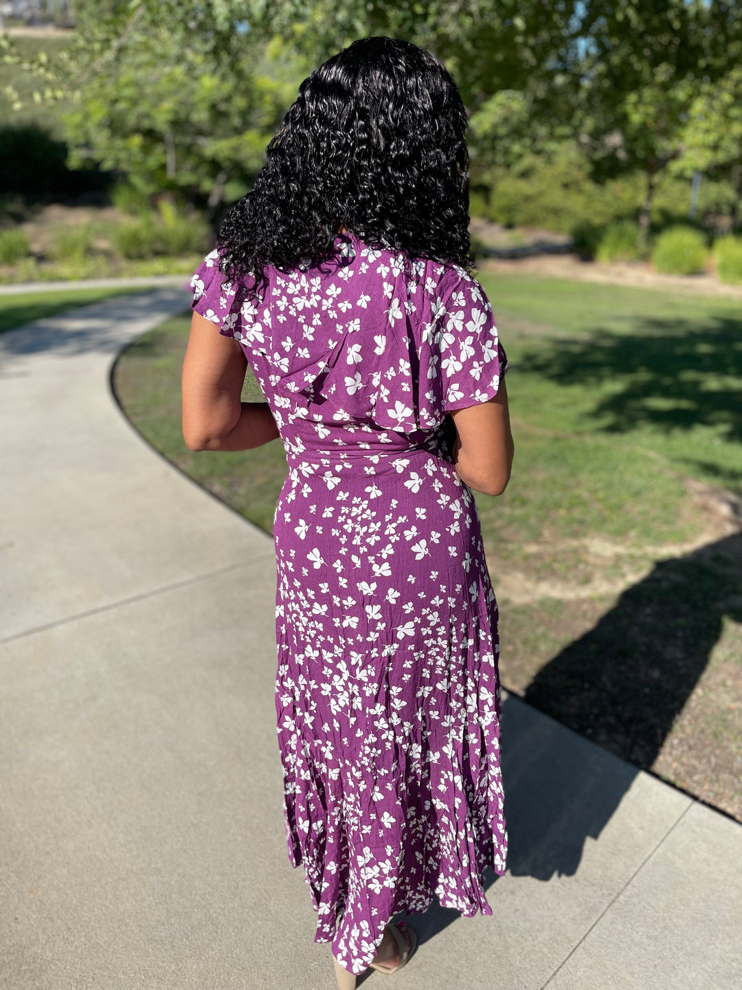 Charity RUFFLED WOVEN WRAP Midi DRESS