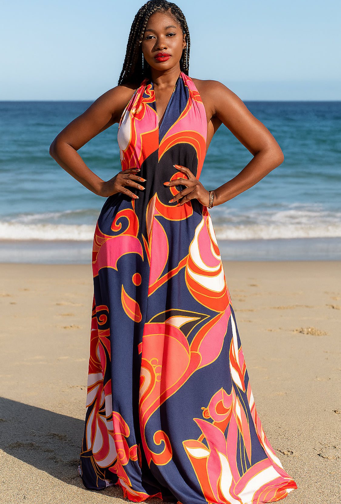 Isla Printed Halter Knit Maxi Dress