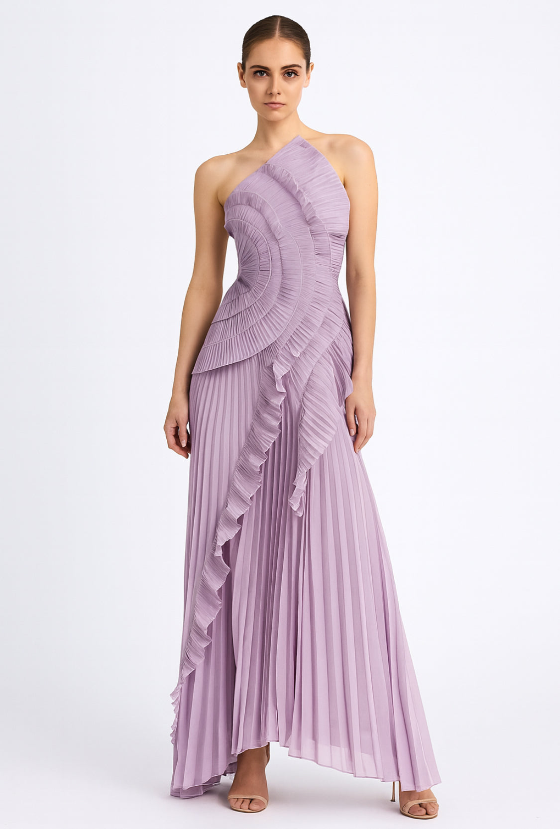 Blush Pleated Ruffle Maxi Dress