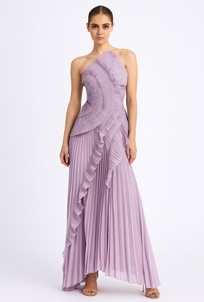 Blush Pleated Ruffle Maxi Dress