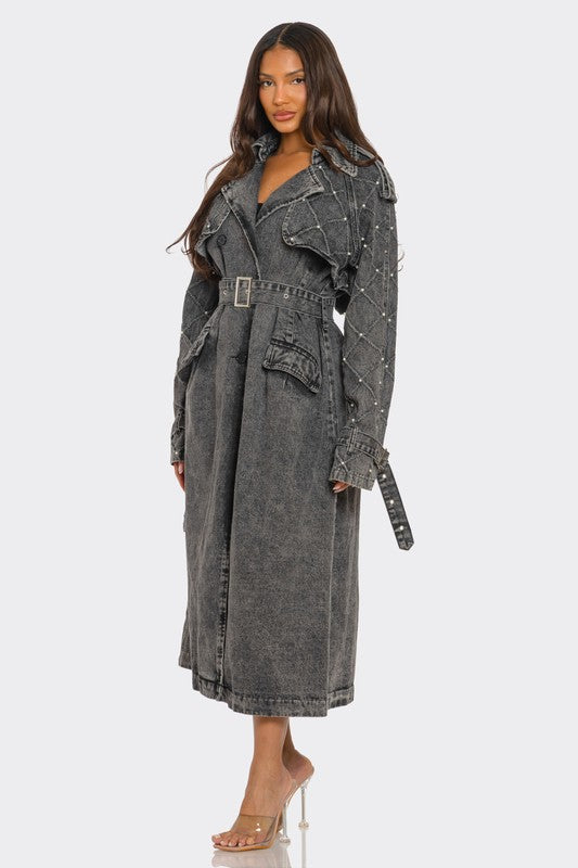 Women's Pearl Denim Trench Coat