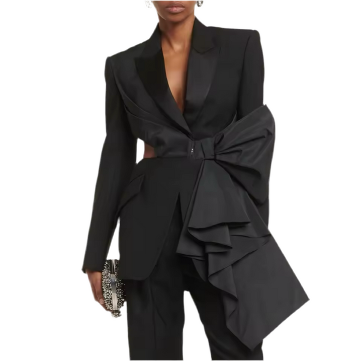 Ali Solid Black Bow Blazer