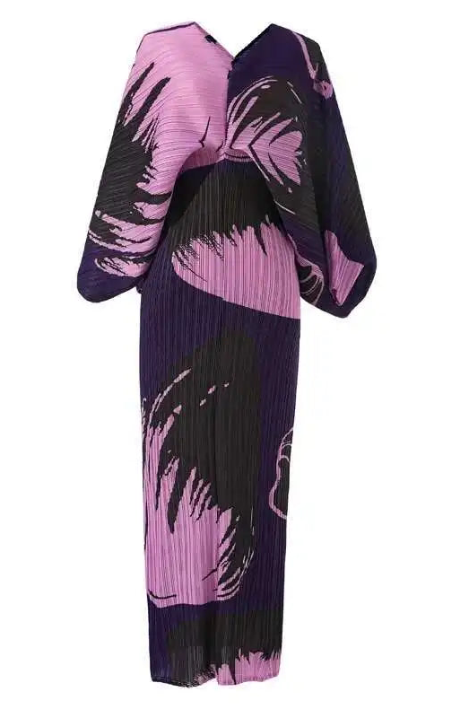 Emerald Brushstroke Pleated Maxi Dress