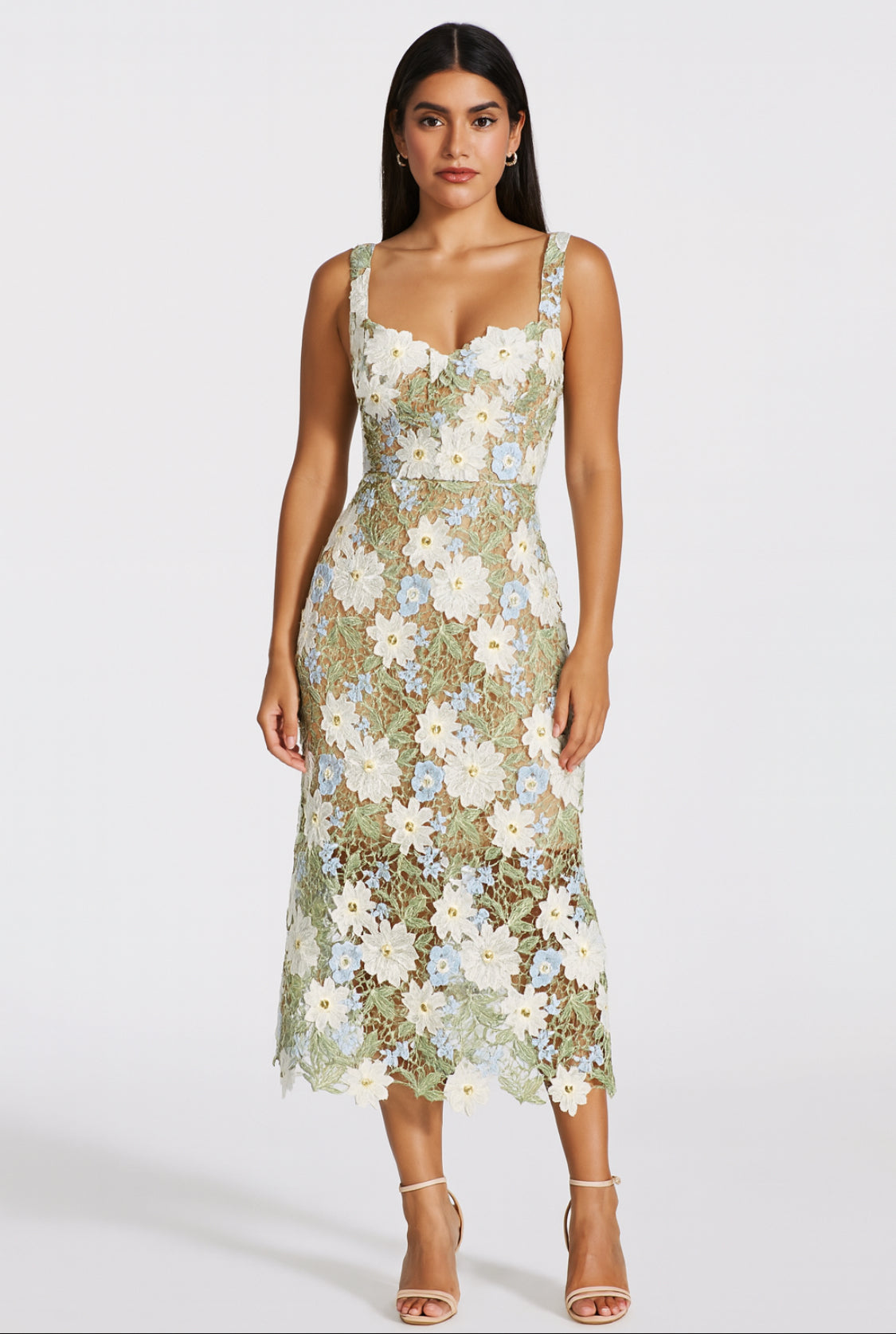 Blooming Grace Floral Lace Midi Dress