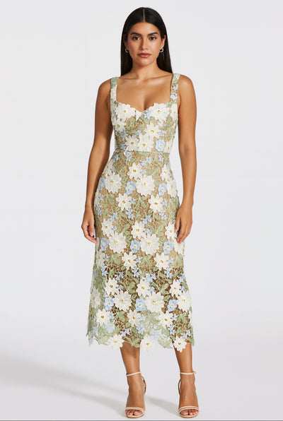 Blooming Grace Floral Lace Midi Dress