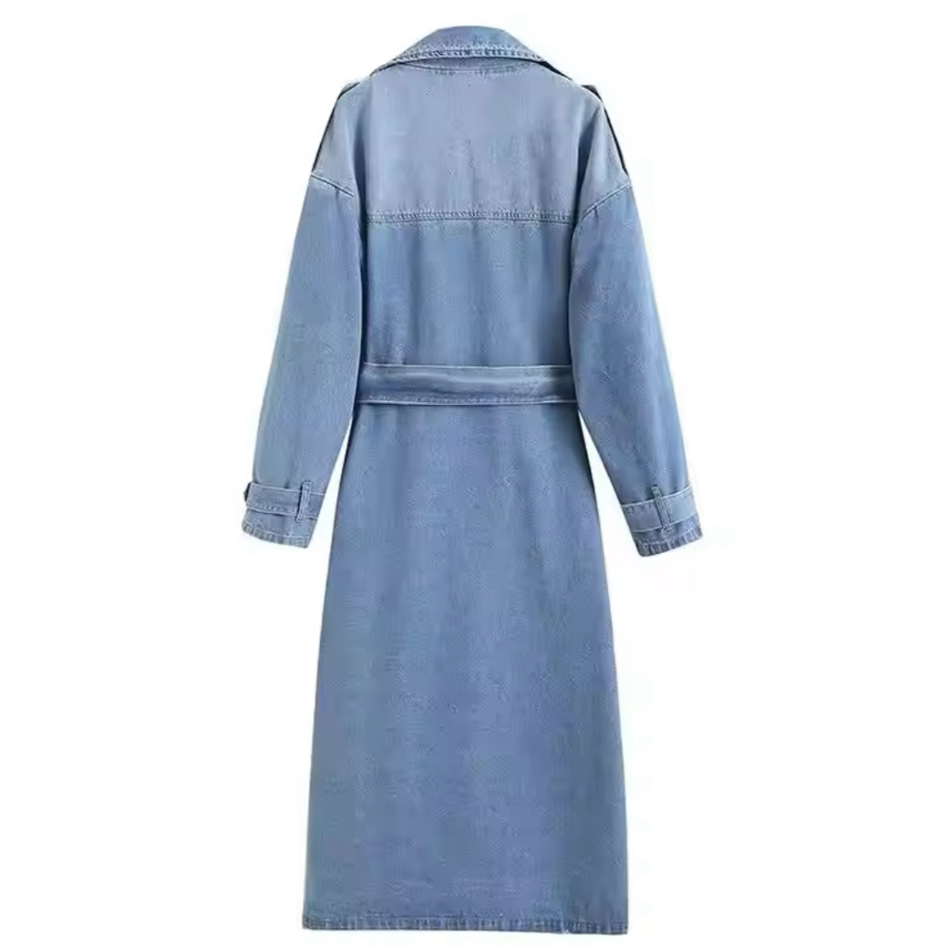 Medium Wash Denim Trench Coat