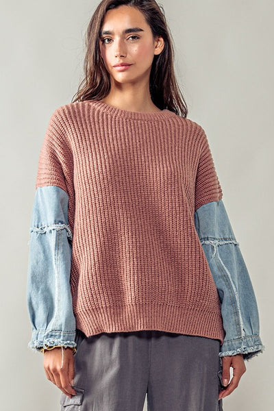 All About The Denim Sleeves Sweater