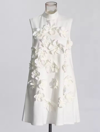 3D Floral Appliqué Sleeveless Dress