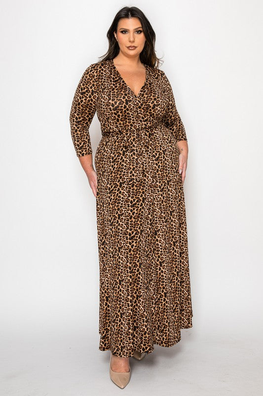 Leopard Print Wrap Maxi Dress