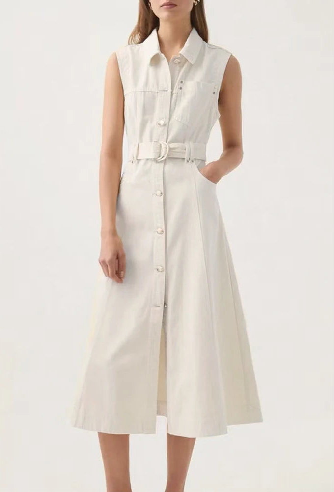 The Olivia Belted Denim Maxi Dress