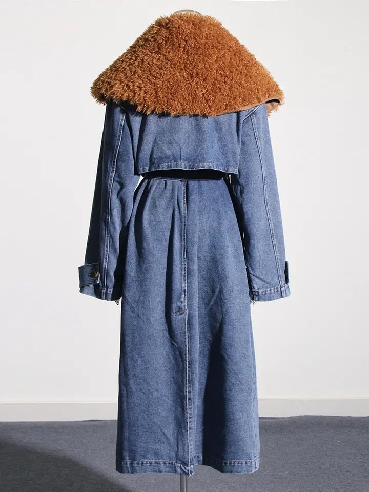 Athena Denim Fur Trench Coat