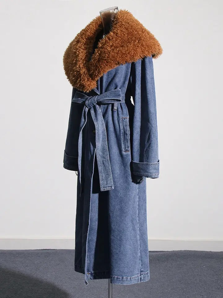 Athena Denim Fur Trench Coat
