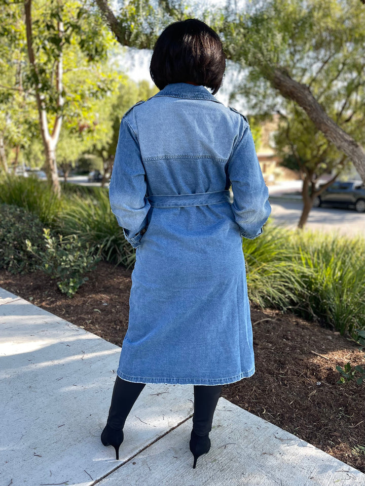 Medium Wash Denim Trench Coat