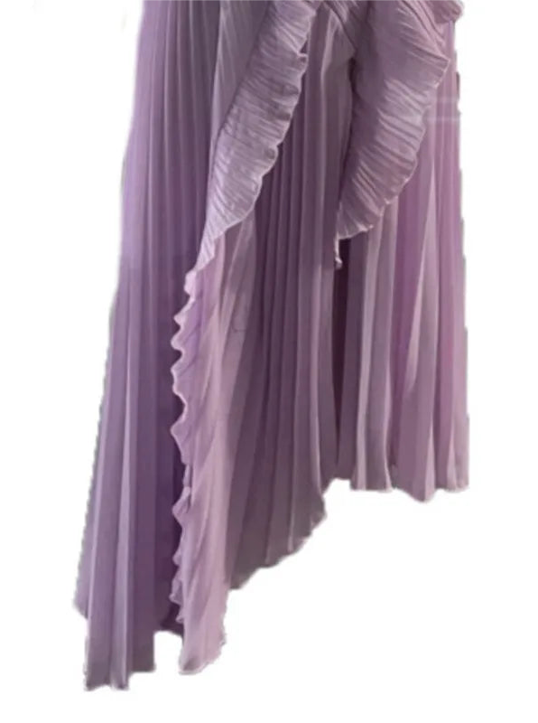 Blush Pleated Ruffle Maxi Dress
