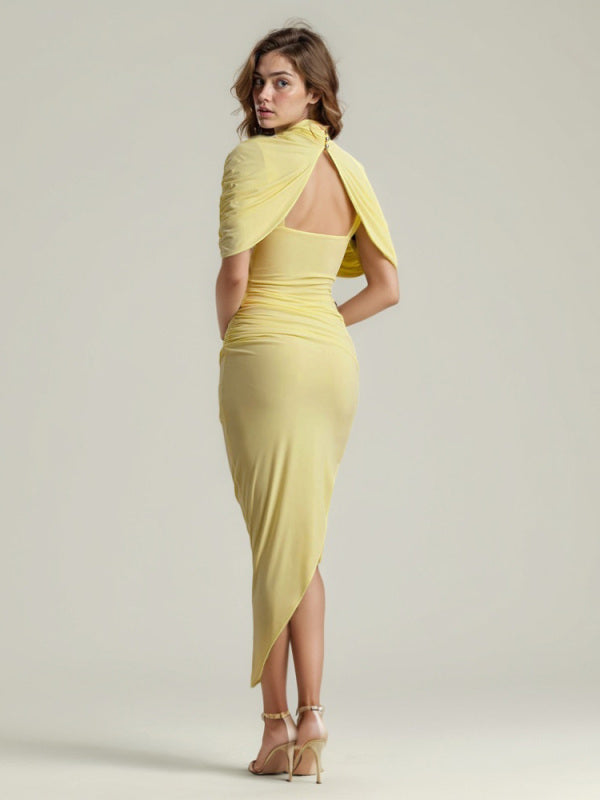 Crimson Elegance Draped Midi Dress