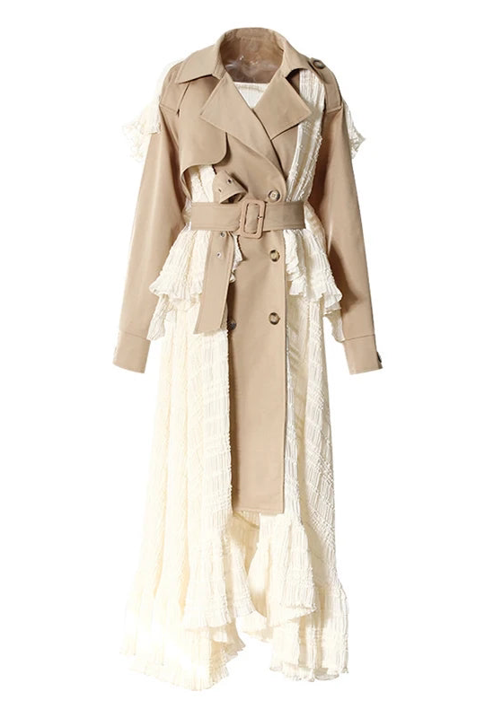 Ruffle Elegance Belted Trench Dress